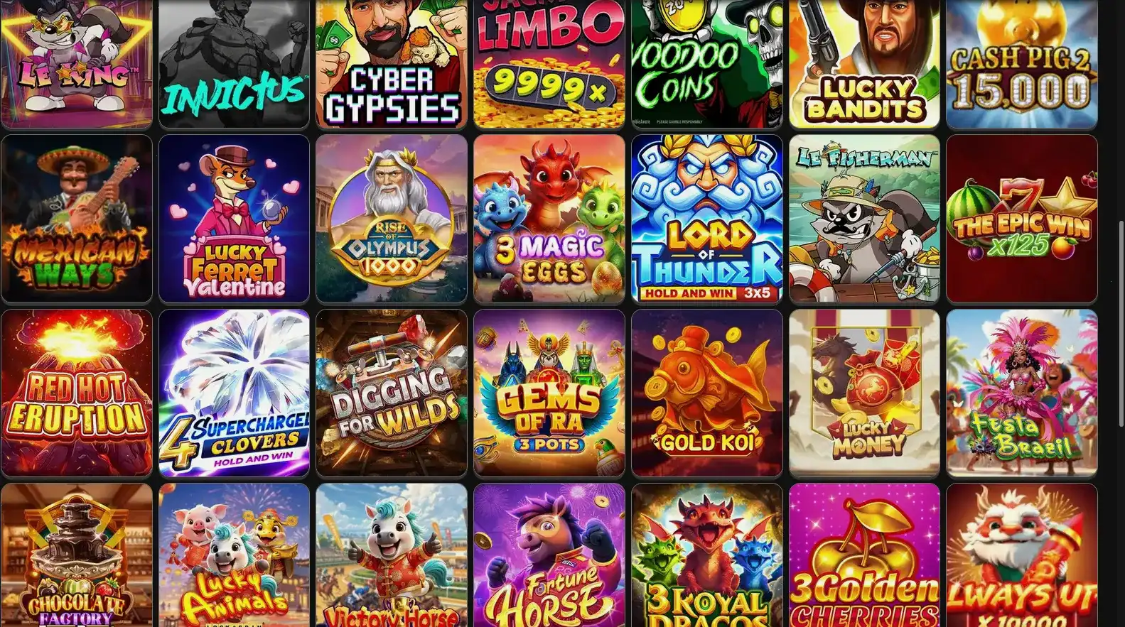 Коллекция игровых автоматов казино Лаккли на экране